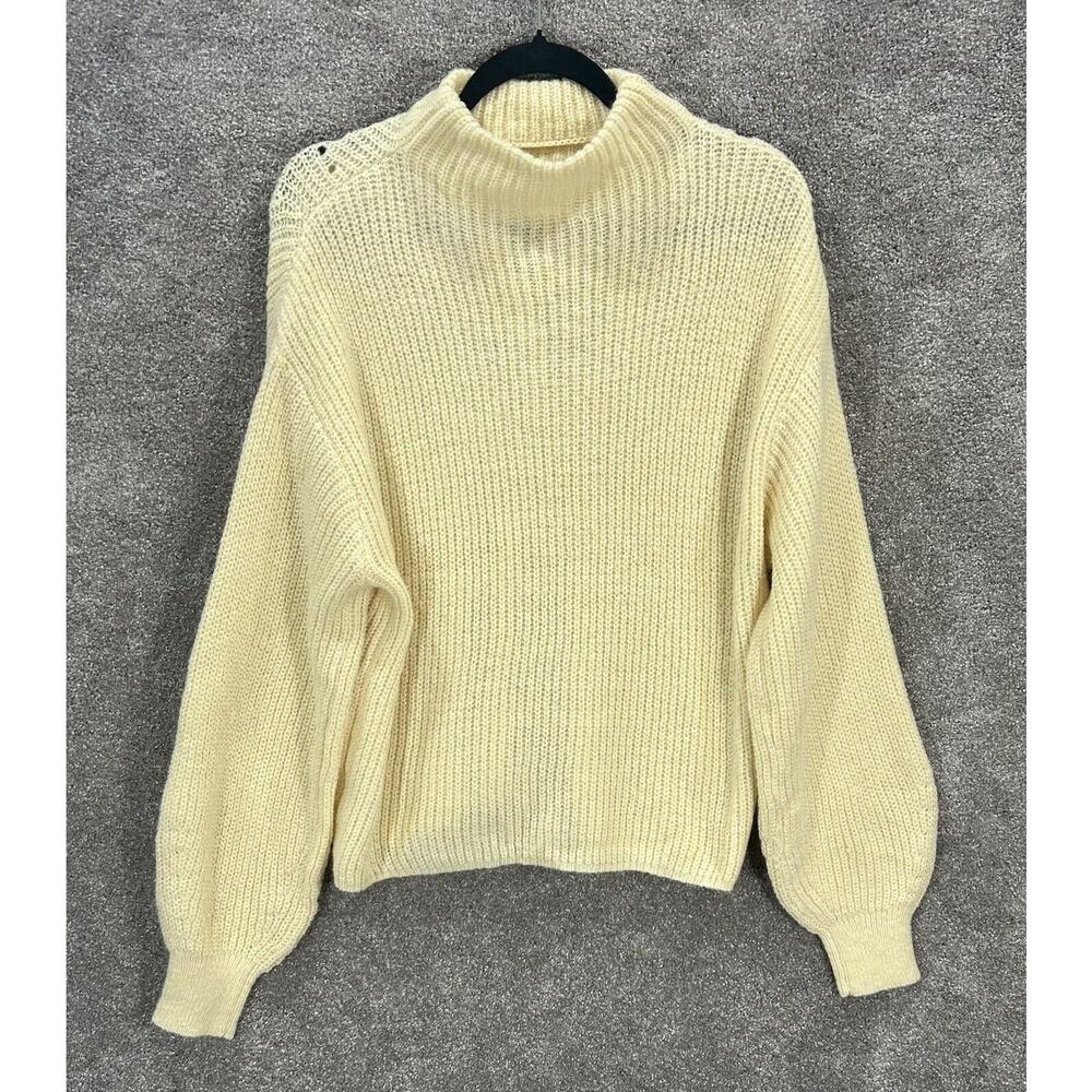 Francesca's Sweater Womens Large Yellow Beige Mi Ami Kori Mock Neck Pointelle - Picture 3 of 7
